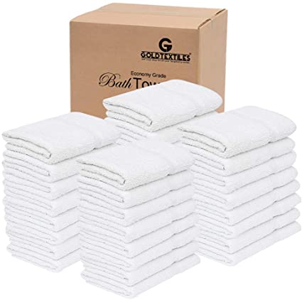 60 Pcs (5 Dozen) White Bath Towel (24x 48 Inch) Cotton Blend for Softness Easy Care-Home,spa,Resort,Hotels/Motels,Gym use (60)