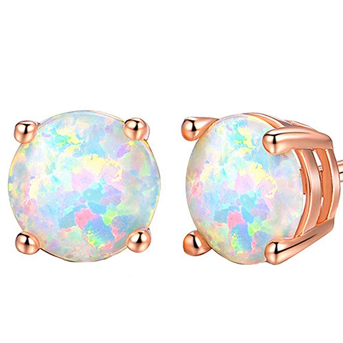 18K White Gold Plated Small Round Opal Stud Earrings For women stud earrings girl