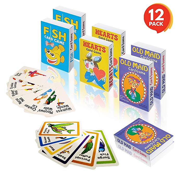 Gamie Classic Playing Card Game Set for Kids (12 Decks) | Includes Hearts, Go Fish, and Old Maid | Fun Educational Tool | Party Favor for Boys and Girls, Goody Bag Filler, Stocking Stuffer