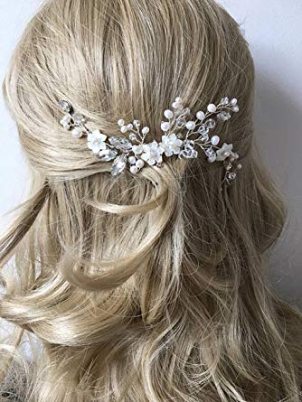 Unicra Silver Wedding Flower Hair Combs Bridal Wedding Hair Accessories for Brides and Bridesmaids