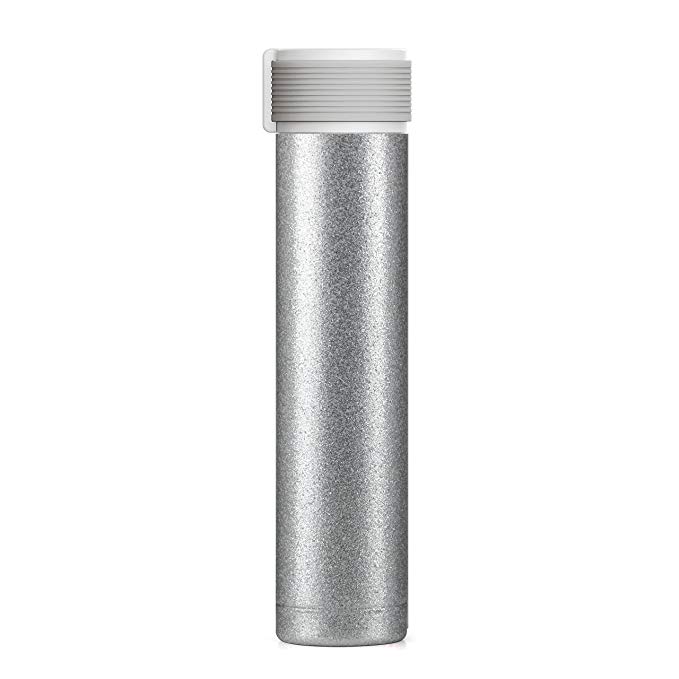 The Asobu Skinny Mini 8oz Fashionable Double Walled Stainless Steel Insulated Pocket Sized Flask (Glitter Silver)