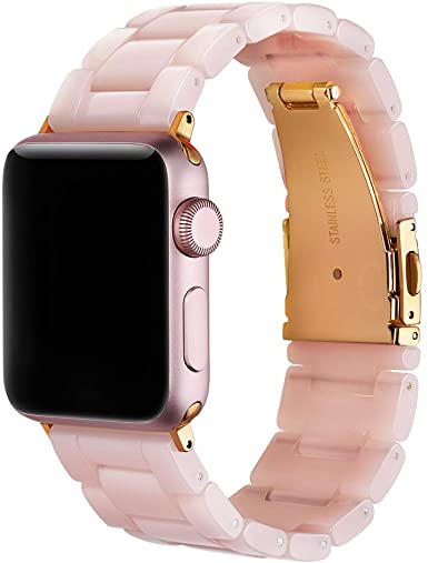 Gaishi Band Compatible with Apple Watch 42mm 44mm, Women Girl Handmade Resin Strap Bracelet Replacement for Series SE 6 5 4 3 2 1, Pink yellow