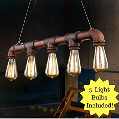 Retro Dig® Steampunk Industrial Vintage Rustic Ceiling Lighting Copper Pendant Pipe Light Chandelier Fitting   5 E27 Edison Bulbs