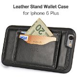 ZVE iPhone 6S plus Leather Case KICKSTAND Slim Protective Leather Wallet Cover Case with Stand Feature and Credit Card ID Holders wallet case for Apple iPhone 6 plus6S plus55 inch Black