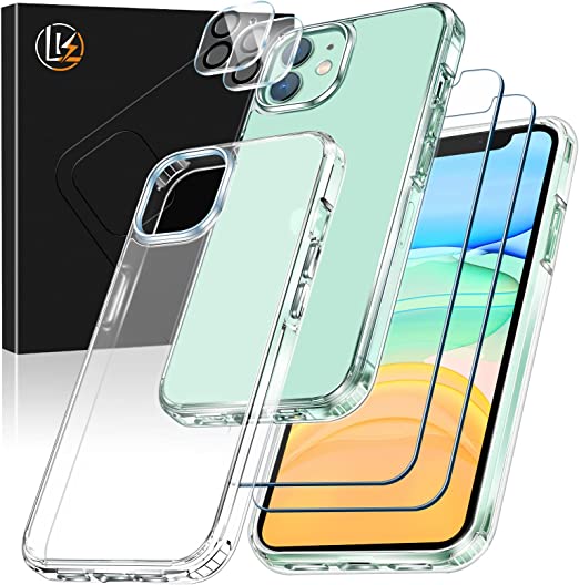 Upgraded - LK [5-in-1] for iPhone 11 Case, with 2 Pcs 9H Tempered Glass Screen Protector   2 Lens Protector, Matte-Finish, Shockproof Dropproof, Anti-Scratch Phone Case Cover Kit for iPhone 11, Clear