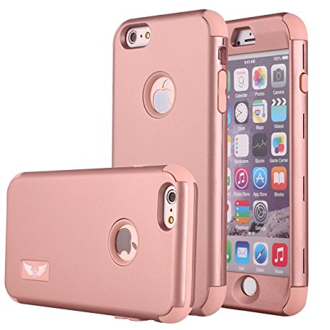 iPhone 6S Case Pandawell™ Shockproof Hybrid High Impact Hard Plastic Soft Silicon Rubber Armor Defender Case Cover for Apple iPhone 6S / iPhone 6 4.7 inch - All Rose Gold