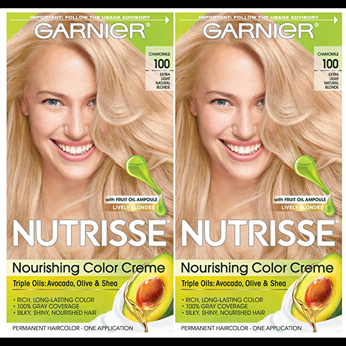 Garnier Hair Color Nutrisse Nourishing Creme, 100 Extra-Light Natural Blonde (Chamomile), 2 Count