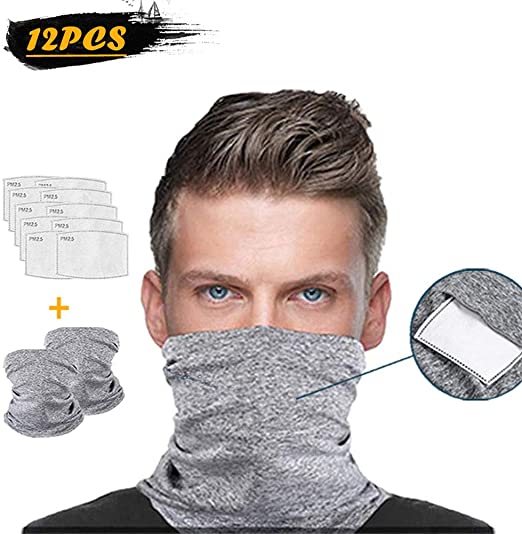 Face Scarf Bandanas Neck Gaiter with Safety Carbon Filters, Multi-Purpose Face Headbands for Men Women