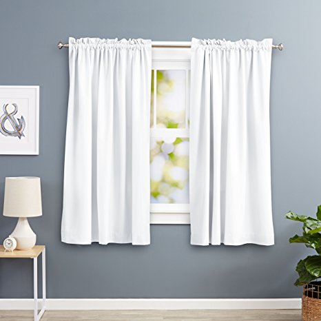 AmazonBasics Room Darkening Blackout Curtain Set with Tie Backs - 52" x 63", White