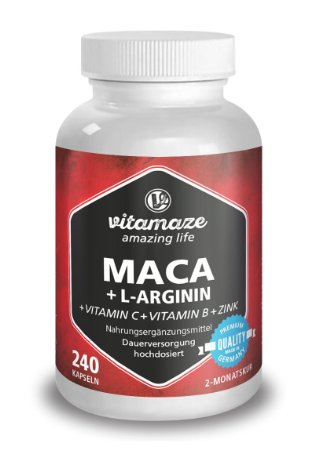 Maca Root Capsules Super Strong 4000 mg   L-Arginine 1800 mg   Vitamins   Zinc, 240 capsules for 2 month supply