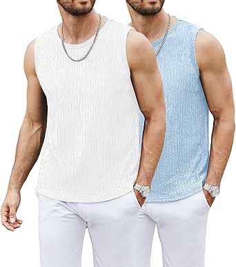 Men's Casual Tank Top 2 Pack Crewneck Sleeveless Knit Stretch Muscle Basic T-Shirts