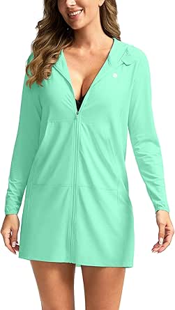 Women's UPF 50  Swim Cover Up Sun Protection Hoodie Long Jacket SPF Lightweight Beach Cover Ups for Women