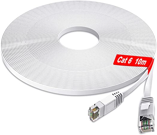 10m Ethernet Cable - GLCON Cat6 Internet Cable 32ft High Speed Flat Network Cable Compatible with Cat5e cat6 for Switch Modem Router PS4 Xbox Gaming Console (White)