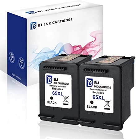 BJ Remanufactured Ink Cartridges Replacement for HP 65XL 65 XL Black Combo Pack Compatible for Envy 5055 5058 5052 Deskjet 2655 3755 2622 2624 3758 3752 3732 3730 3722 3721 AMP 100(2 Black)