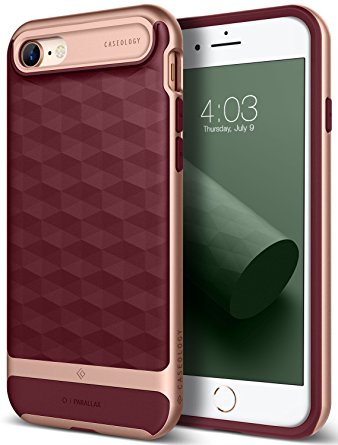 iPhone 8 Case / iPhone 7 Case Caseology [Parallax Series] Slim Protective Dual Layer Textured Cover Secure Grip Geometric Design for Apple iPhone 8 (2017) / iPhone 7 (2016) - Burgundy / Rose Gold