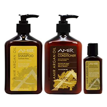 Amir Argan Oil Shampoo and Conditioner Duo (12 oz) with a FREE Travel Moisturizer (2 oz) Set