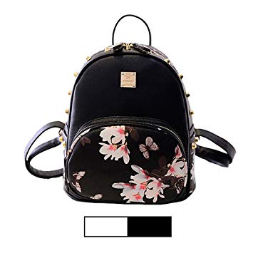 Mini Backpack for Girls Designer Rivet PU Leather Travel Bags Womens Casual Fashion College School Sport Daypack Outdoor Accessories Ruchsack Pack Floral Bookbags Waterproof with Pink Makeup Handbags