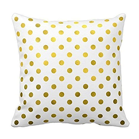 HLPPC Gold Leaf Metallic Polka Dot on White Dots PatternCustom Pillowcase Soft Zippered Pillow Cushion Case Throw Pillow Covers 18X18 Inch