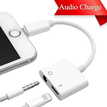 Lighting Adapter Headphone Adaptor for iPhone 7/7plus/8/8plus/X/10 AUX Audio Charge Splitter Adaptor Cable Jack Lighting to 3.5mm Connector Earphone Volume Control Charge&Music Support iOS10.3 orLater