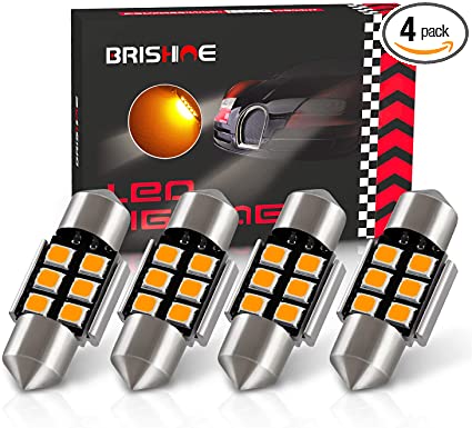 BRISHINE DE3175 LED Bulbs, Super Bright Amber Yellow 2835 Chipsets Canbus Error Free 31MM 1.25” Festoon DE3021 DE3022 3175 6428 LED Bulbs for Car Interior Dome Map Door Parking Lights(Pack of 4)