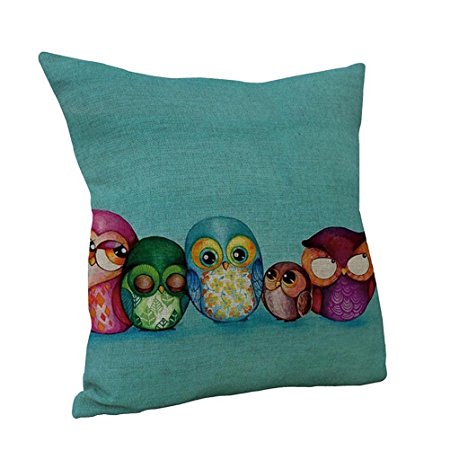 Nunubee Square Throw Sofa Pillow Case Linen Cotton Decorative Cushion Cover Home 5 Owls