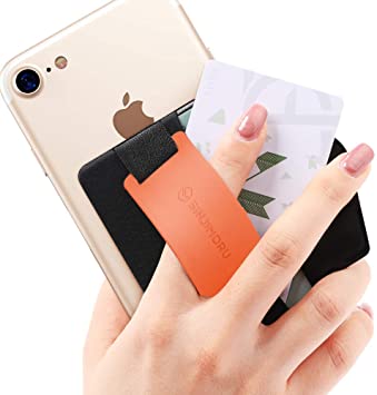 Sinjimoru Phone Grip Credit Card Holder with Phone Stand, Phone Wallet Stick on with Silicone Phone Holder Grip. Sinji Pouch B-Grip Silicone Clementine