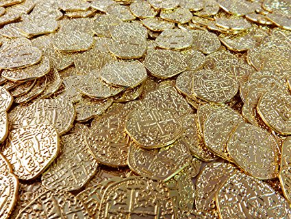 Lot of 50 Shiny Metal Gold Pirate Treasure Coins