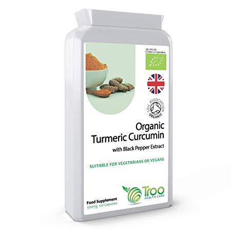 Organic Turmeric 500mg 120 Capsules | Added Black Pepper to Aid Absorption | Soil Association Certified | Quality Guaranteed | Manufactured in The UK