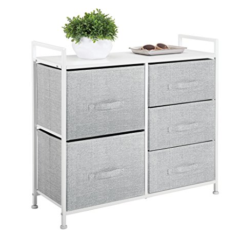 mDesign Fabric Narrow 5-Drawer Dresser and Storage Organizer Unit for Bedroom, Dorm Room or Small Living Spaces - Gray