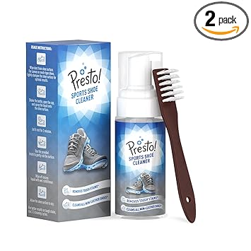 Amazon Brand - Presto! Sports Shoe Cleaner with Brush, Removes Tough Stains, No Water Required, Ready to Use