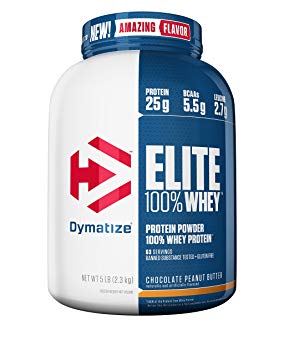 Dymatize Elite 100% Whey Protein Powder, Take Pre Workout or Post Workout, Quick Absorbing & Fast Digesting, Chocolate Peanut Butter, 5 Pound