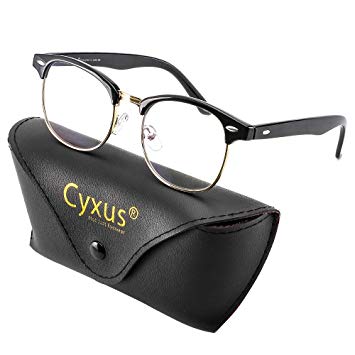 Cyxus Blue Light UV Blocking Computer Glasses, Anti Eye Strain Eyewear (8356T01,Semi- Rimless Golden metal frame)