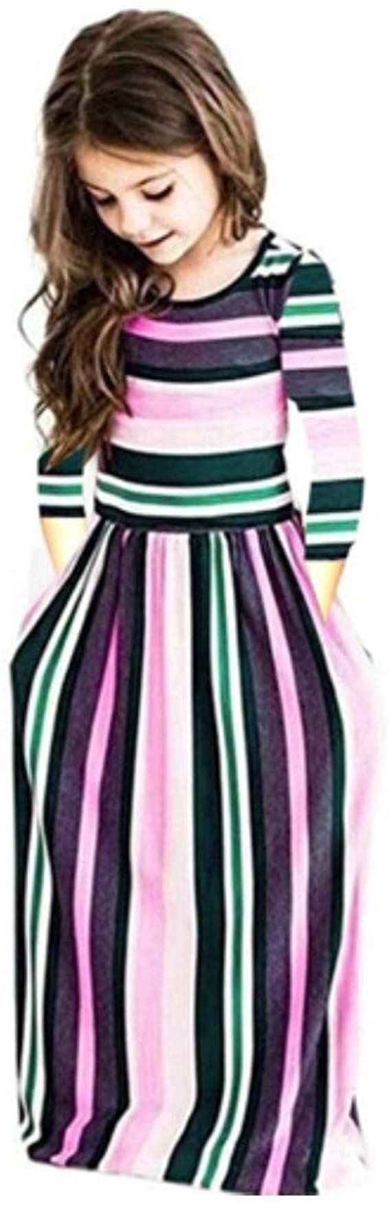 Miss Bei Girl's Summer Short Sleeve Stripe Holiday Dress Maxi Dress with Pocket Size 3-16T,Long Sleeve has Arrived
