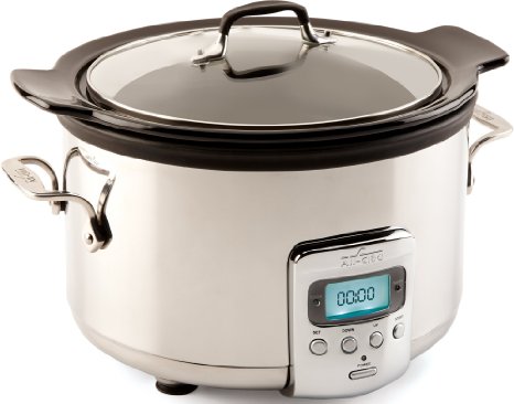 All-Clad SD710851 Slow Cooker with Black Ceramic Insert and Glass Lid, 4-Quart, Silver