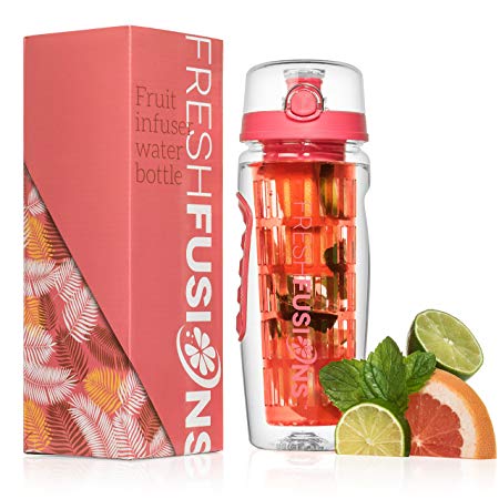 Fresh Fusions Fruit Infuser Water Bottle 32 oz - with Insulated Sleeve   Healthy Recipe Ebook - Includes 25 Infused Water Recipes