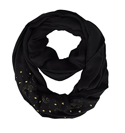 Peach Couture Vintage Embellished Paisley Sequin Infinity Scarf Circle Loop