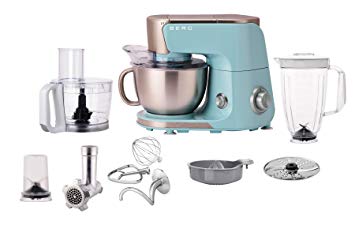 Berg 1000 Watt 4 Litre Electric Kitchen Food Stand 10 in 1 Multi Mixer With Bowl, Splash Guard, Dough Hook, Whisk, Beater, Juicer, Blender, Food Processor, Meat Grinder, Coffee Mill (Blue)