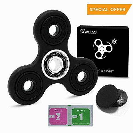 SENQIAO Fidget Spinner EDC Hand Spinner Toy with Ultra Durable Build ,Silicone Nitride Hybrid Ceramic Bearing, Long Spin Times （Black）