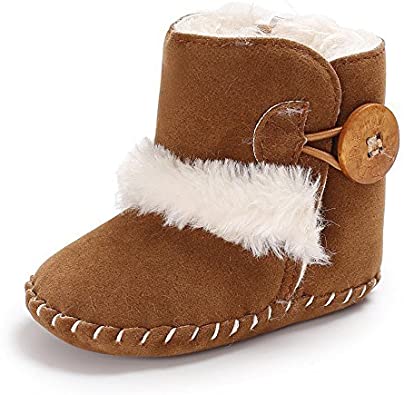 Isbasic Infant Baby Premium Buttons Snow Boots Anti-Skid Rubber Sole for Toddler Boys Girls Winter Warm Crib Shoes
