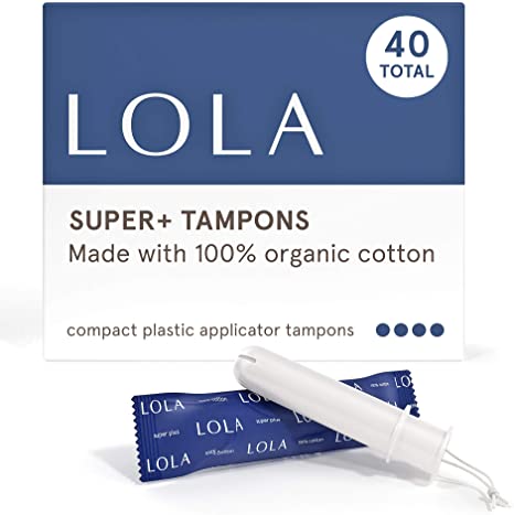 LOLA Organic Cotton Unscented Tampons, Super Plus Absorbency, BPA Free Plastic Compact Applicator, Chlorine & Toxin Free, Natural Ingredients, Leak Protection for Heavy Flows - Super Plus (40 Count)