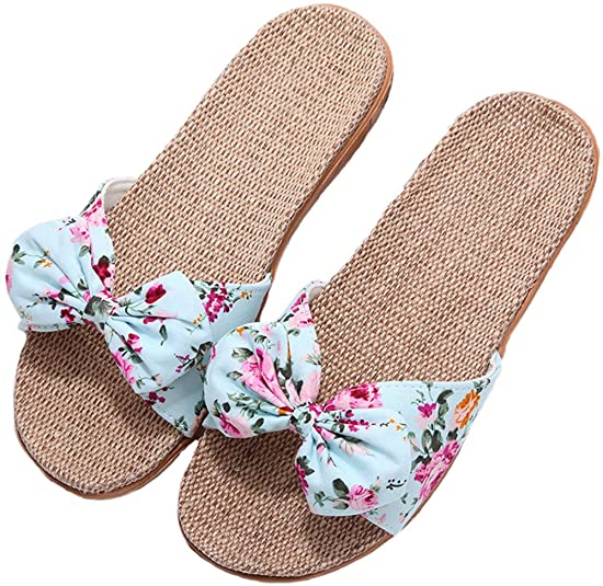 xsby Womens Cozy Indoor Cotton Flax Home Slippers Non-Slip Casual Sandals