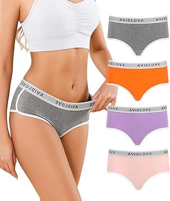 Avidlove Cotton Underwear for Women Hipster Panties Stretch Briefs Mid Rise Ladies Underpants Multipack