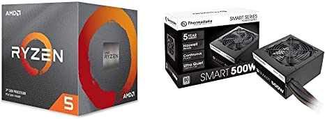 AMD Ryzen 5 2600 Processor with Wraith Stealth Cooler & Thermaltake Smart 500W 80  White Certified PSU, ATX 12V V2.3/EPS 12V Active PFC Power Supply PS-SPD-0500NPCWUS-W