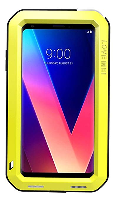 Waterproof Case LG V30/ V30 / V35 ThinQ (Three Versions Share The Same Case), Love MEI Brand Aluminum Material Tempered Glass Screen Cover Yellow