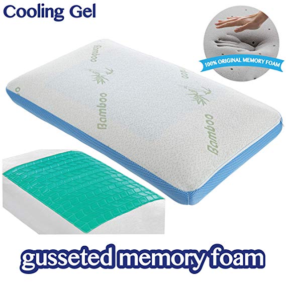 COMFYT Cooling Pillow - Memory Foam Pillow - Bamboo Pillow Gusseted Pillow - Gel Layer Provides Extra Coolness