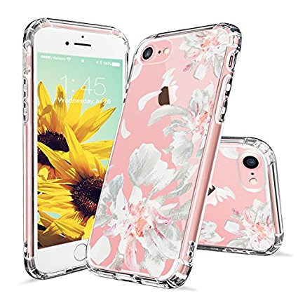 iPhone 7 Case, iPhone 7 Case Clear, MOSNOVO White Floral Flower Petal Pattern Printed Clear Design Transparent Plastic Hard Back with TPU Bumper Gel Protective Case Cover for Apple iPhone 7 (4.7 Inch)