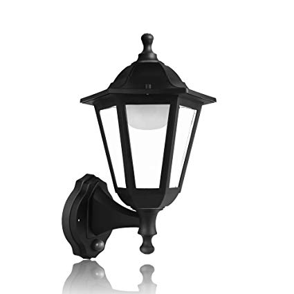 FUDESY Traditional Style LED Outdoor Wall Lantern with Motion Sensor, Black Polypropylene Plastic Porch Lamp with Clear Acrylic Lenses, Waterproof Porch Light Fixtures,P616-PIR