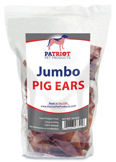 Pig Ears For Dogs By Patriot Pet - 100% Natural, Free Of Additives, Hormones & Antibiotics - USDA Approved - Jumbo Sized Dog Chews & Treats - Rich, Delicious, Long Lasting Flavor - Made In The USA