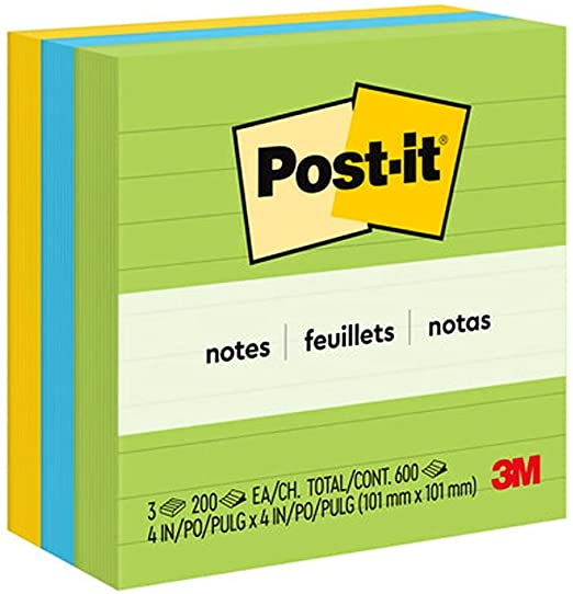 Post-it Notes, 4x4 in, 3 Pads, America's #1 Favorite Sticky Notes, Jaipur Collection, Bold Colors (Green, Yellow, Orange, Purple, Blue), Clean Removal, Recyclable (675-3AUL)