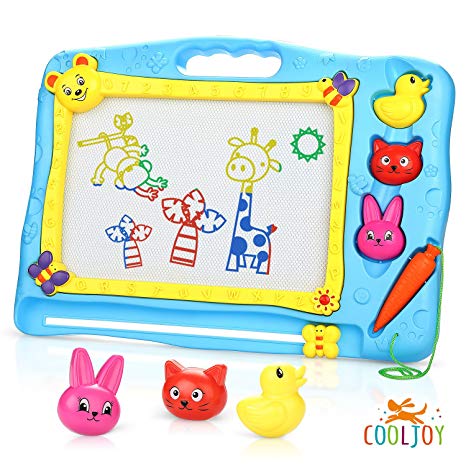 COOLJOY Magnetic Drawing Board，Erasable Colorful Doodle Scribble Boards Educational Toys to Draw on Magic Sketch Board with 3 Animal Shape Stamps for Kids